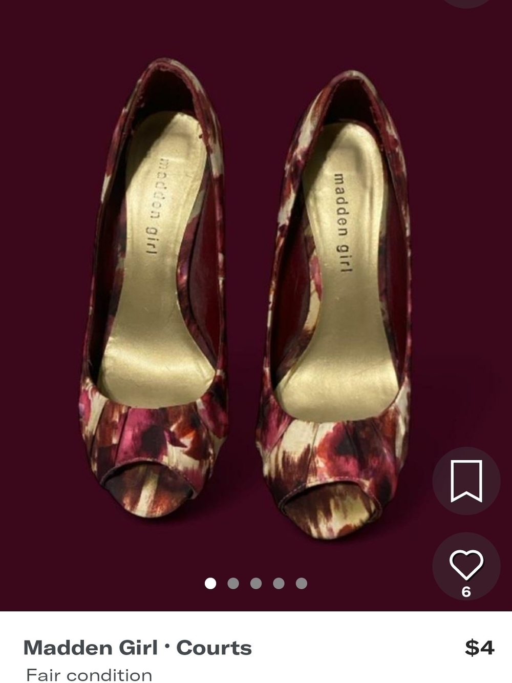 Madden Girl Floral Peep-Toe Heels in Burgundy and Cream
